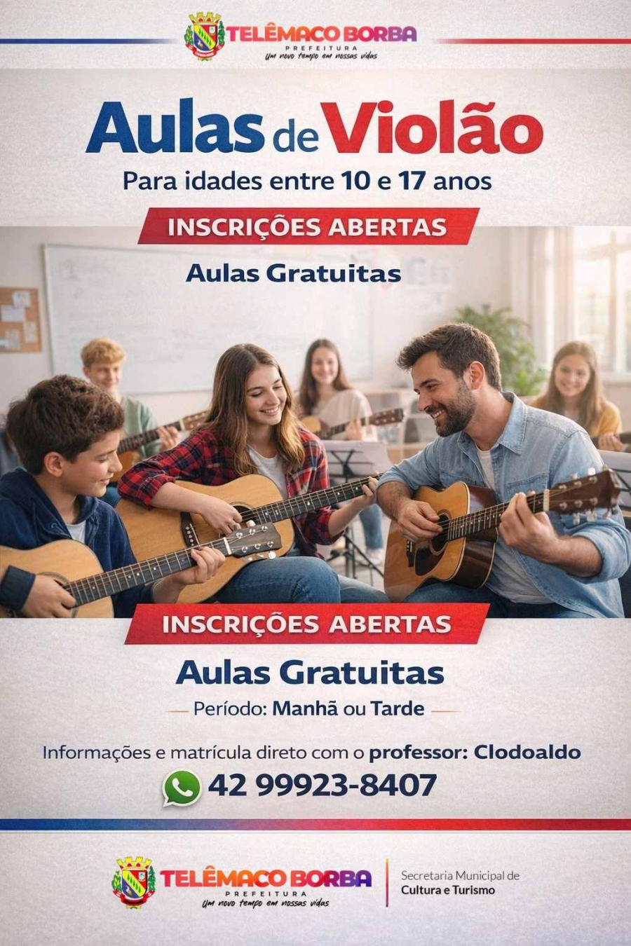 Cursos gratuitos de violão, piano e teclado são abertos em Telêmaco Borba